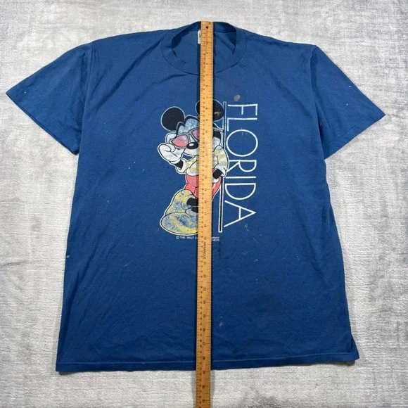 Mickey Mouse Shirt Mens 2XL Blue Florida Vintage 80s Distressed Velva Sheen - Picture 9 of 12